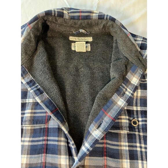 LL Bean Fleece Lined Flannel Shirt Jacket Mens Med Shacket Plaid Blue Red - Picture 6 of 9